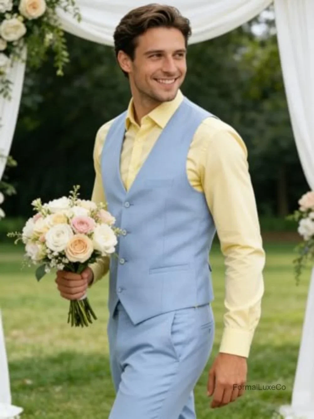 Men's Slim Fit Tuxedo Vest Dress Waistcoat V-Neck Button Closure Formal Party